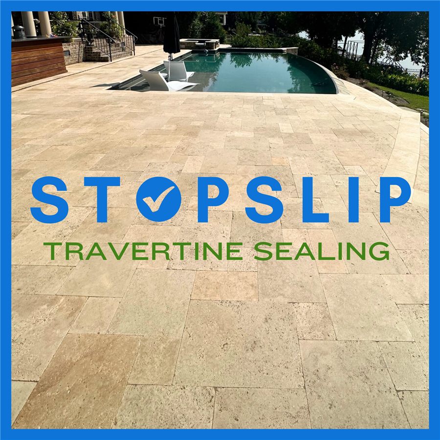 StopSlip travertine sealing on a pool deck