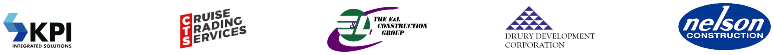 Client logos: KPI, Cruise Trading Services, The E&L Construction Group, Drury Development, Nelson Construction