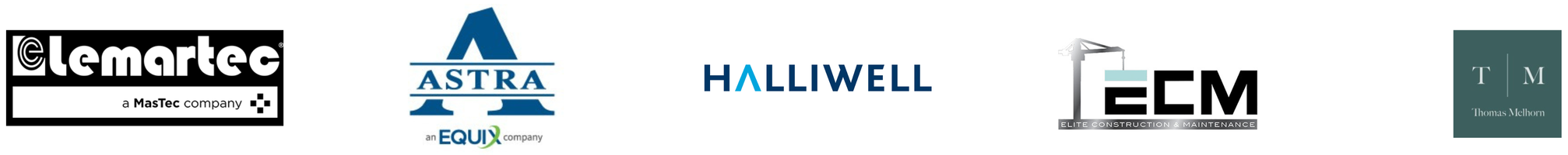 Client logos: Lemartec, Astra, Halliwell, ECM, Thomas McEwen