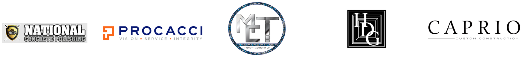 Client logos: National Concrete Polishing, Procacci, MET, HDG, Caprio
