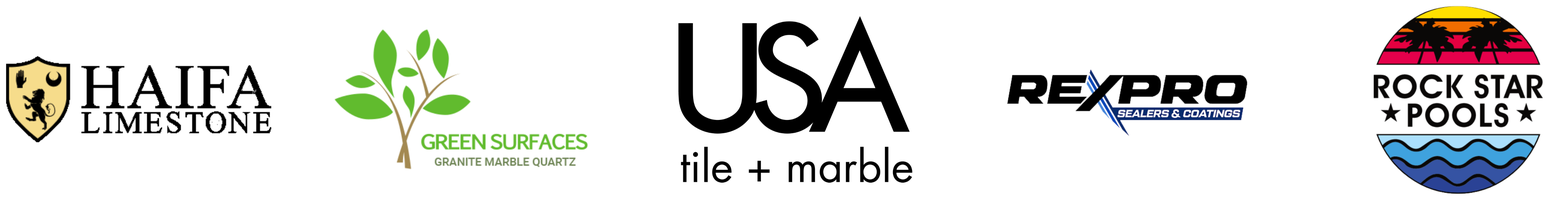 Client logos: Haifa Limestone, Green Surfaces, USA Tile & Marble, RexPro, Rock Star Pools