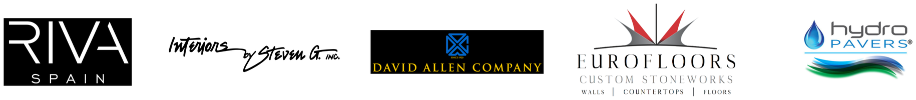 Client logos: Riva Spain, Interiors by Steven G, David Allen Company, Eurofloors, Hydro Pavers