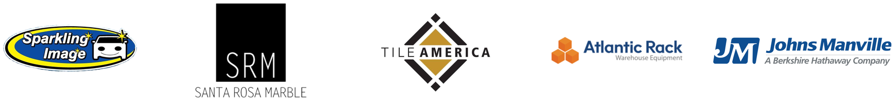 Client logos: Sparkling Image, SRM Santa Rosa Marble, Tile America, Atlantic Rack, Johns Manville