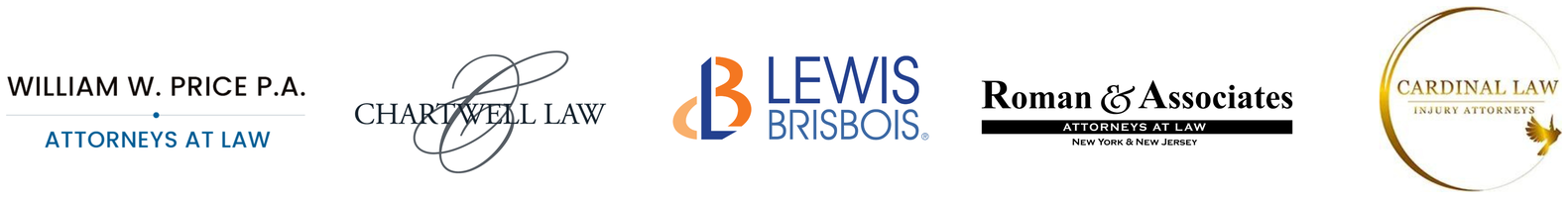 Client logos: William W. Price P.A., Chartwell Law, Lewis Brisbois, Roman & Associates, Cardinal Law