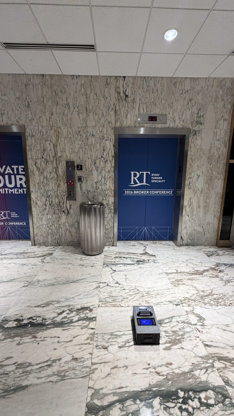 BOT-3000E tribometer testing a polished marble lobby floor