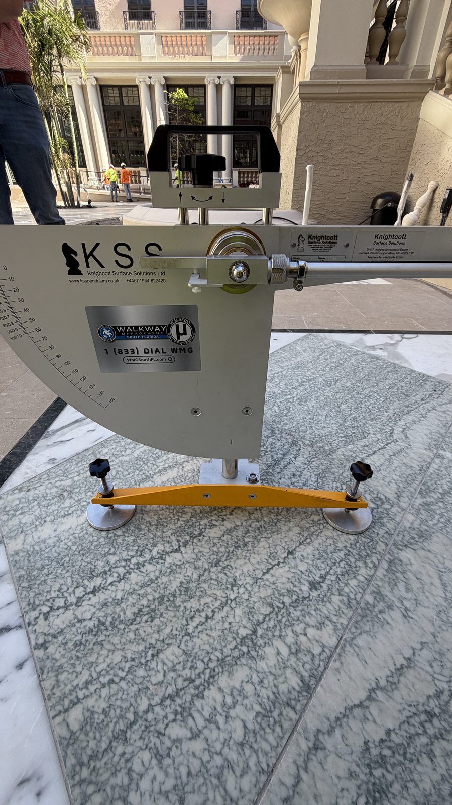 Pendulum Slip Tester on marble in a retail atrium