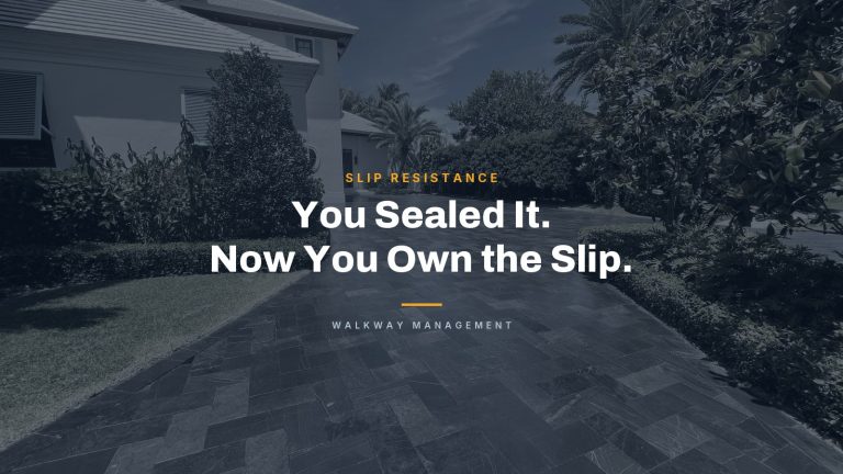 Sealed paver driveway - Walkway Management article on slip resistance and installer liability
