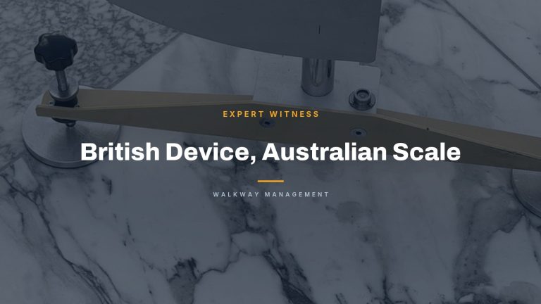 British Pendulum Tester on veined marble - Walkway Management expert-witness article
