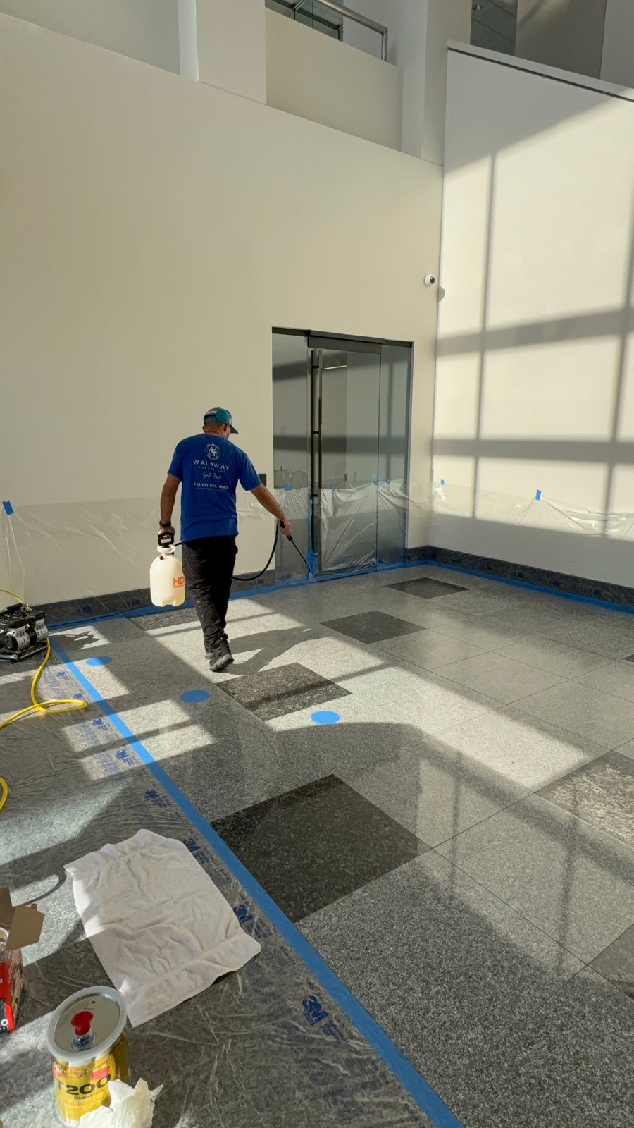 Treating an interior floor.