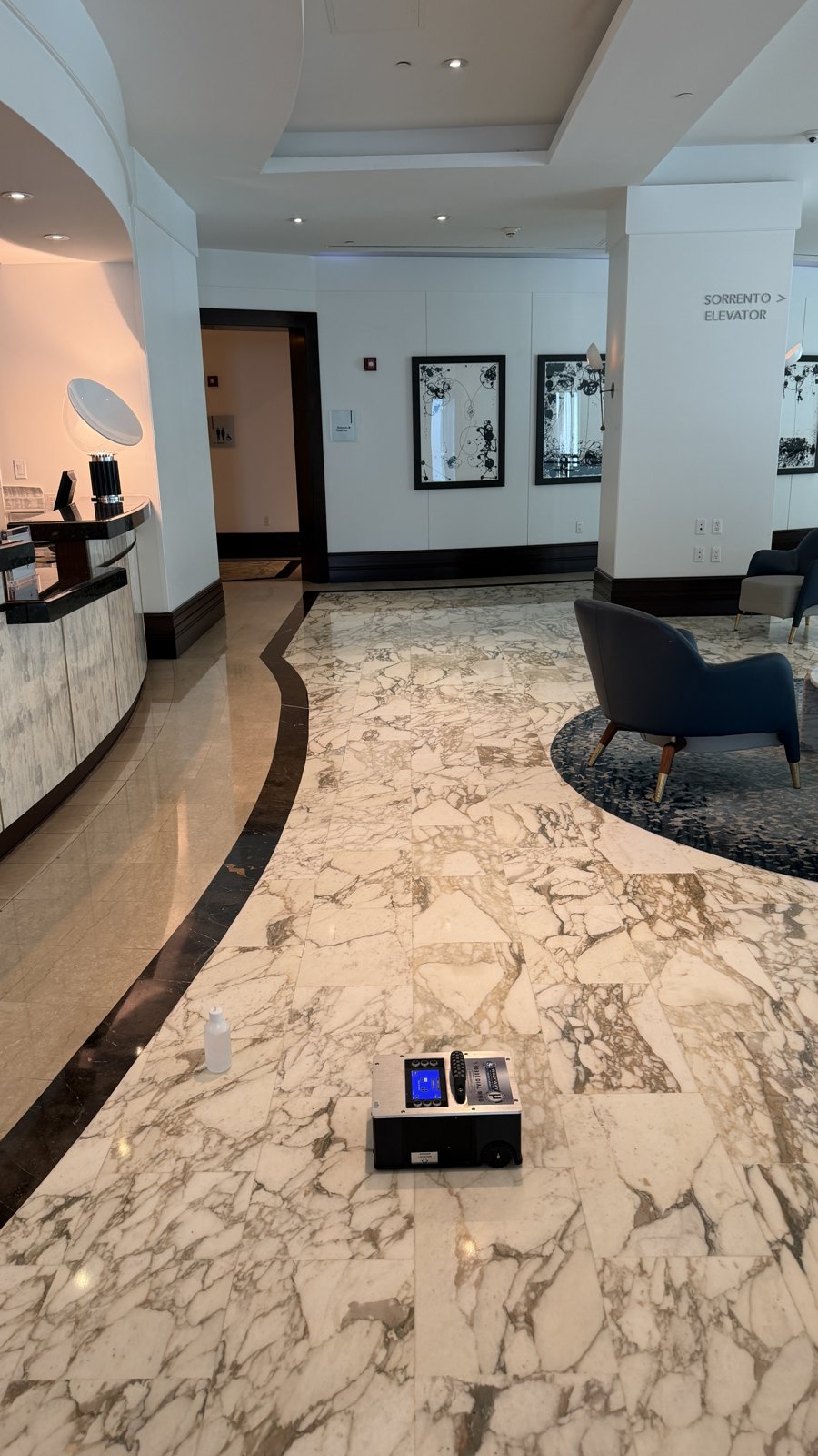 DCOF testing in a hotel lobby.