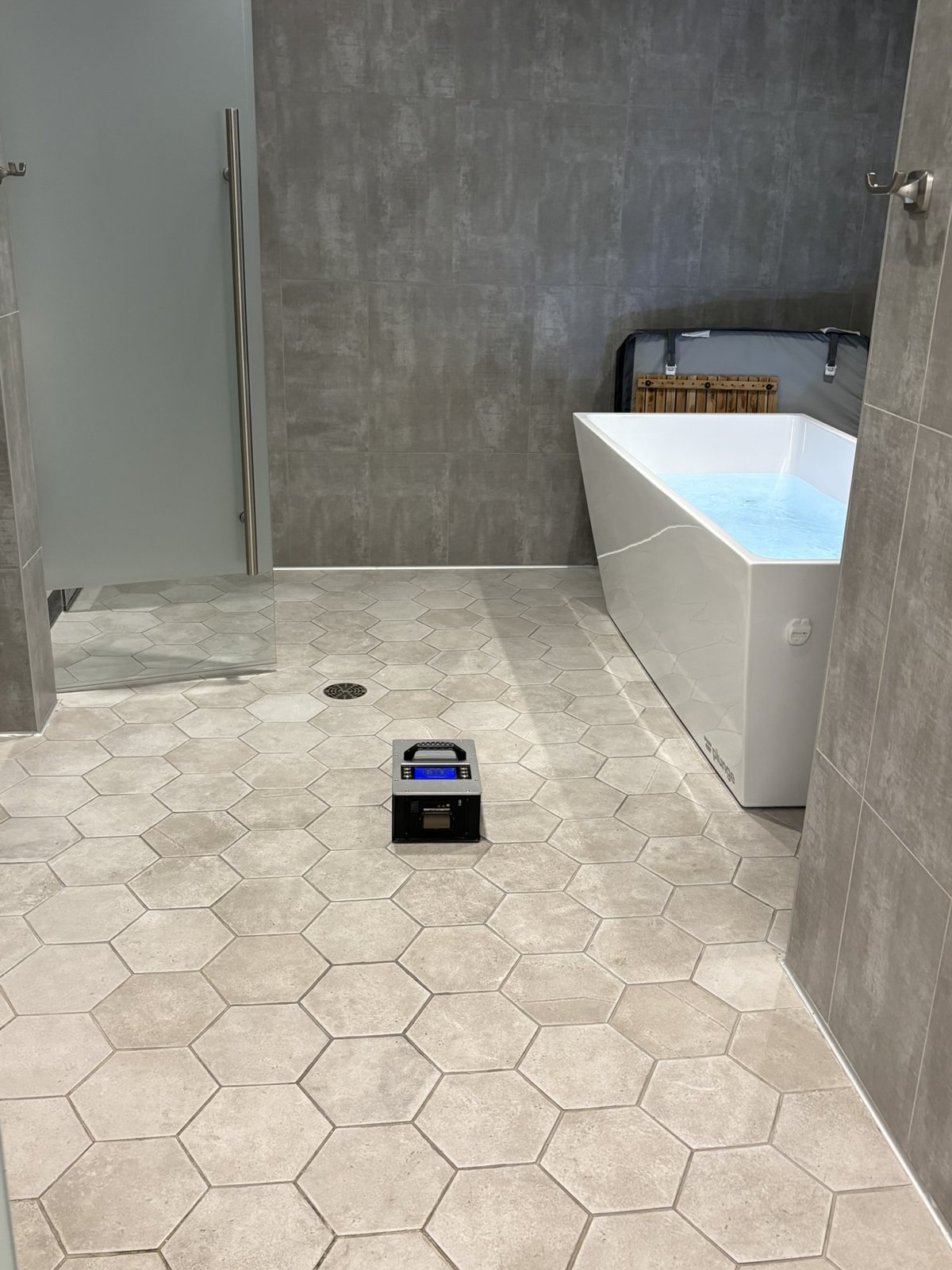 Testing a bathroom floor.
