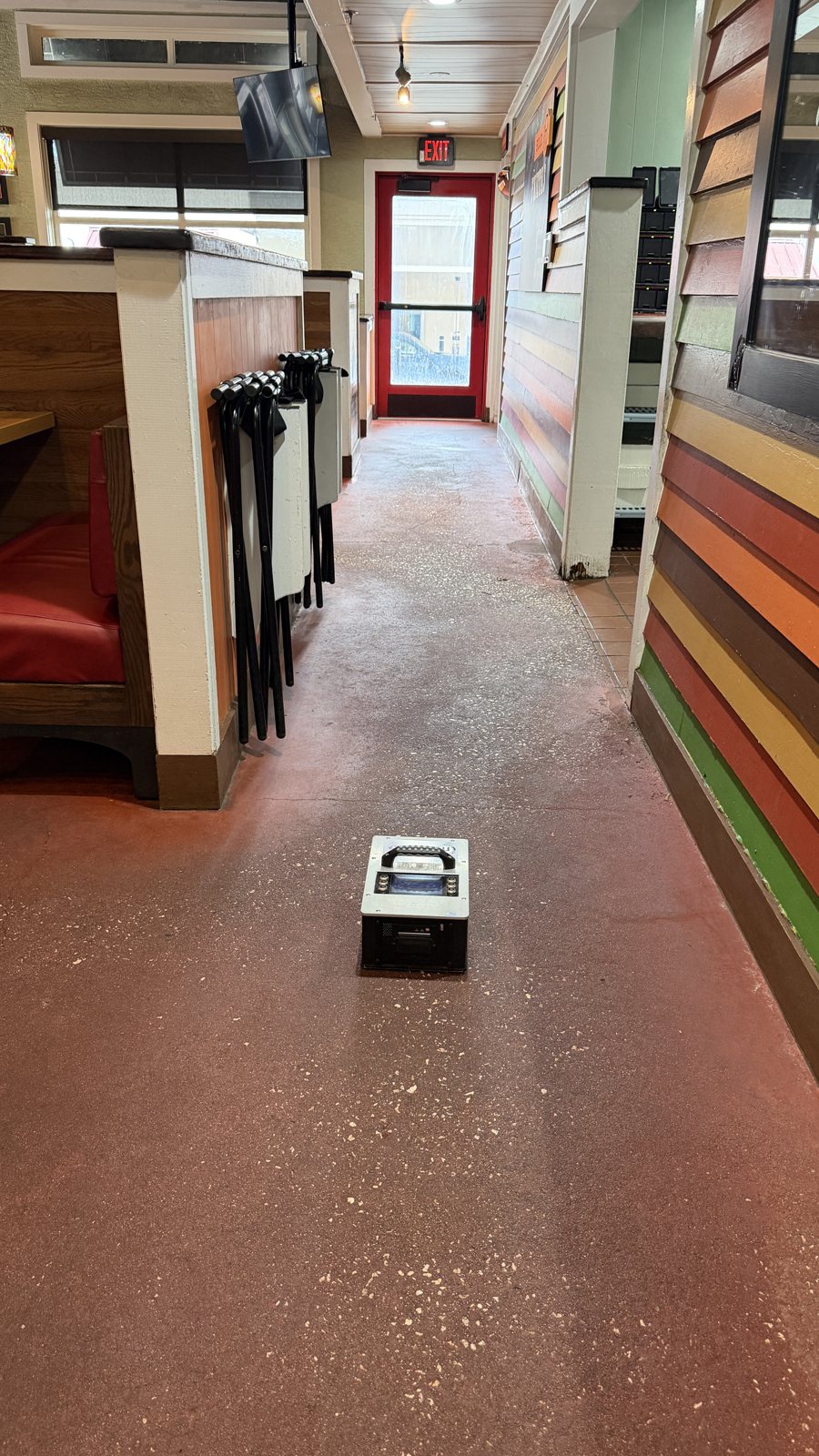 Testing a restaurant walkway.